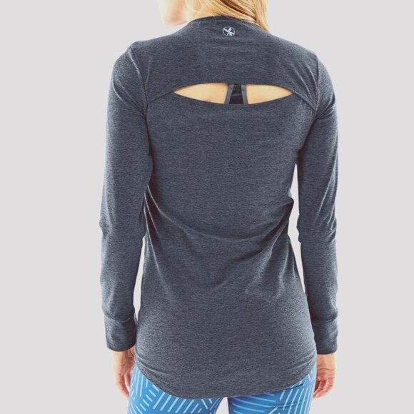 Title Nine Women's Isla Vista Long Sleeve Top Vent Back in Grey Heather - Picture 1 of 10